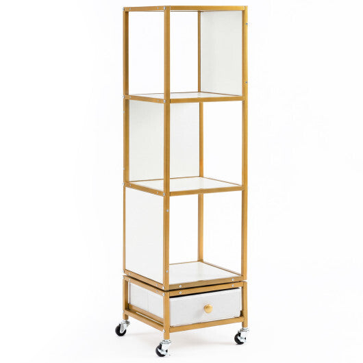 4-Tier Rotating Bookshelf on Wheels with Removable Drawer-White LuxuryLifeWay Online Store