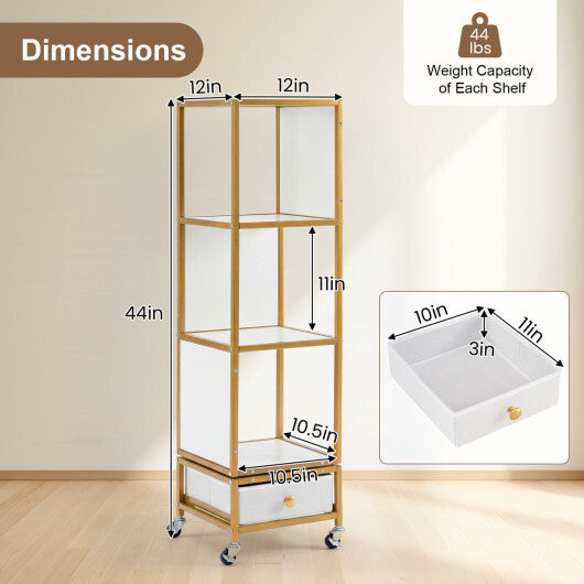 4-Tier Rotating Bookshelf on Wheels with Removable Drawer-White LuxuryLifeWay Online Store