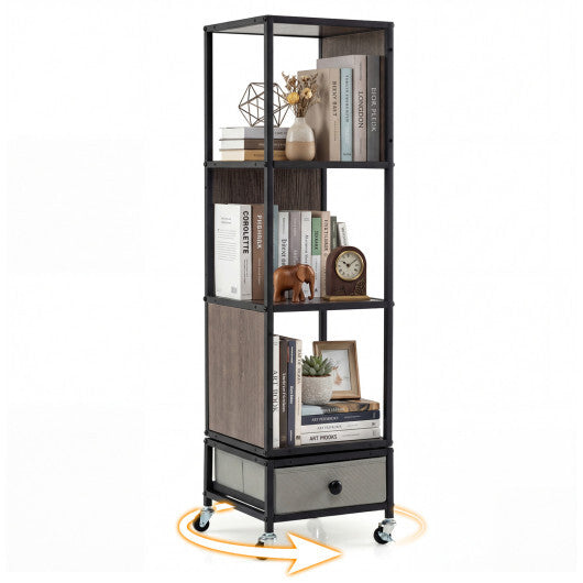 4-Tier Rotating Bookshelf on Wheels with Removable Drawer-White LuxuryLifeWay Online Store