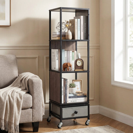 4-Tier Rotating Bookshelf on Wheels with Removable Drawer-White LuxuryLifeWay Online Store