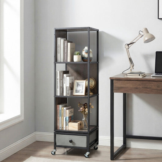 4-Tier Rotating Bookshelf on Wheels with Removable Drawer-White LuxuryLifeWay Online Store
