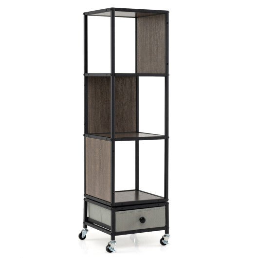 4-Tier Rotating Bookshelf on Wheels with Removable Drawer-White LuxuryLifeWay Online Store