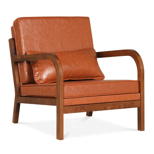 Modern Accent Chair Faux Leather Linen Fabric Upholstered Armchair-Brown LuxuryLifeWay Online Store