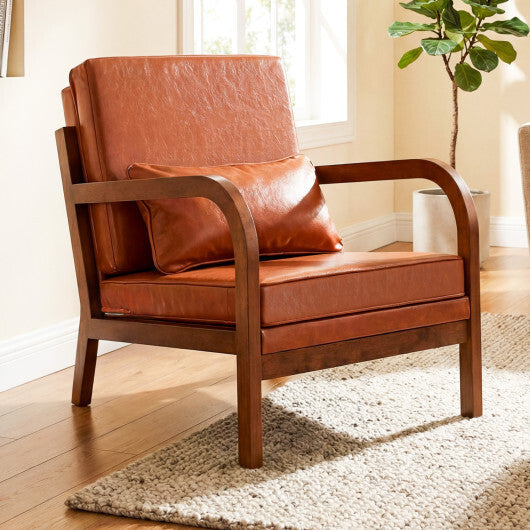 Modern Accent Chair Faux Leather Linen Fabric Upholstered Armchair-Brown LuxuryLifeWay Online Store