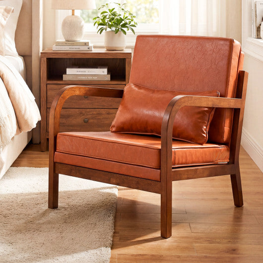 Modern Accent Chair Faux Leather Linen Fabric Upholstered Armchair-Brown LuxuryLifeWay Online Store