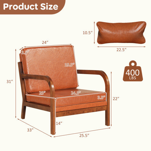 Modern Accent Chair Faux Leather Linen Fabric Upholstered Armchair-Brown LuxuryLifeWay Online Store