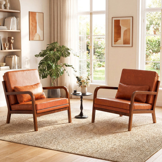 Modern Accent Chair Faux Leather Linen Fabric Upholstered Armchair-Brown LuxuryLifeWay Online Store