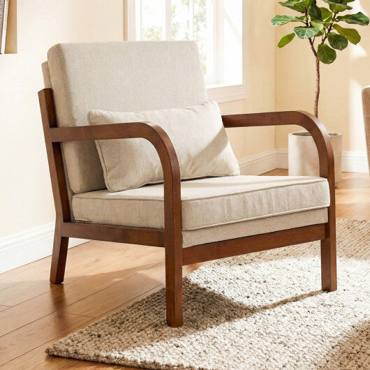 Modern Accent Chair Faux Leather Linen Fabric Upholstered Armchair-Brown LuxuryLifeWay Online Store