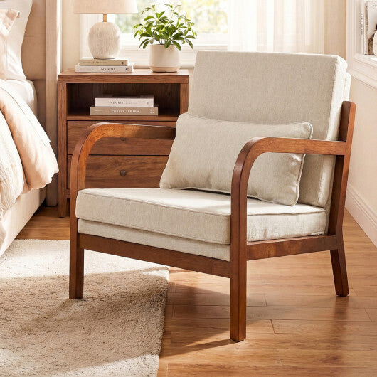 Modern Accent Chair Faux Leather Linen Fabric Upholstered Armchair-Brown LuxuryLifeWay Online Store
