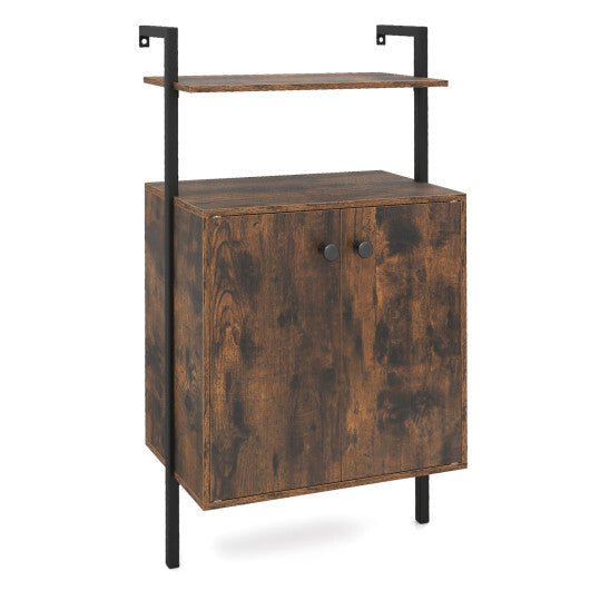 2-Door Wall Mount Bookshelf with Storage Cabinet-Rustic Brown LuxuryLifeWay Online Store