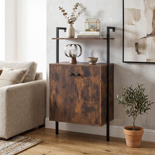 2-Door Wall Mount Bookshelf with Storage Cabinet-Rustic Brown LuxuryLifeWay Online Store