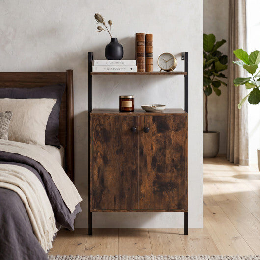 2-Door Wall Mount Bookshelf with Storage Cabinet-Rustic Brown LuxuryLifeWay Online Store