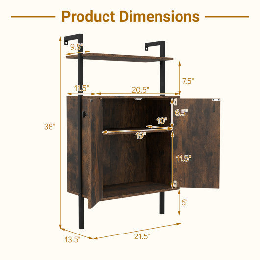 2-Door Wall Mount Bookshelf with Storage Cabinet-Rustic Brown LuxuryLifeWay Online Store