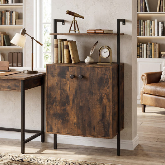 2-Door Wall Mount Bookshelf with Storage Cabinet-Rustic Brown LuxuryLifeWay Online Store
