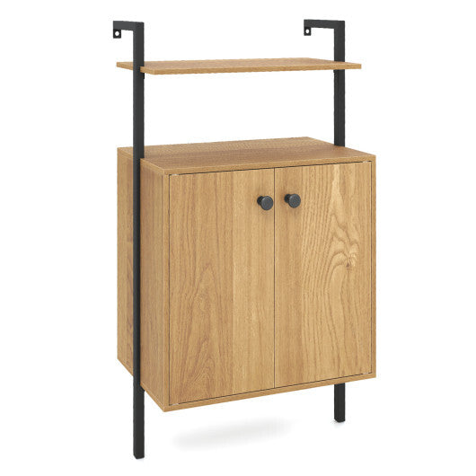 2-Door Wall Mount Bookshelf with Storage Cabinet-Rustic Brown LuxuryLifeWay Online Store