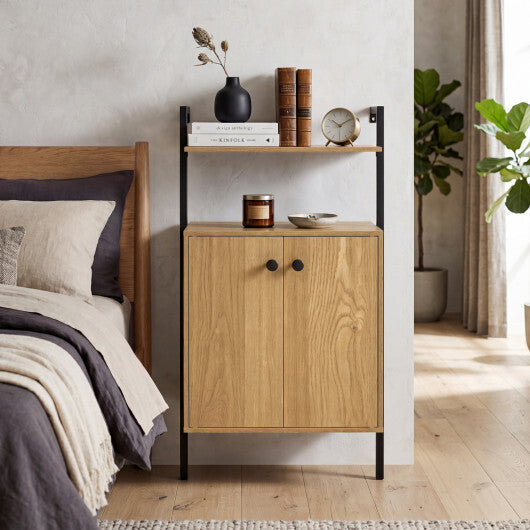 2-Door Wall Mount Bookshelf with Storage Cabinet-Rustic Brown LuxuryLifeWay Online Store