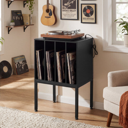 Turntable Record Player Stand with Power Outlets-Black LuxuryLifeWay Online Store