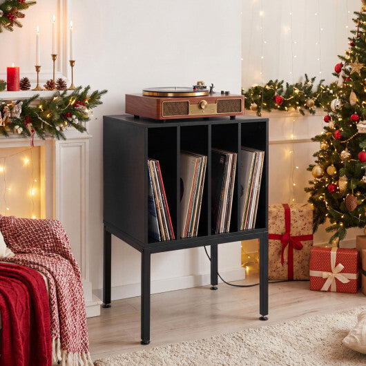 Turntable Record Player Stand with Power Outlets-Black LuxuryLifeWay Online Store