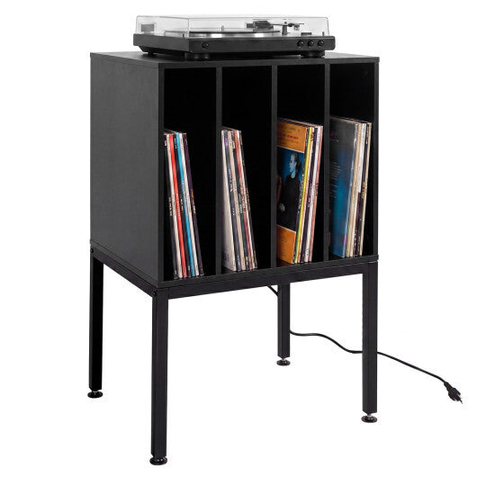 Turntable Record Player Stand with Power Outlets-Black LuxuryLifeWay Online Store