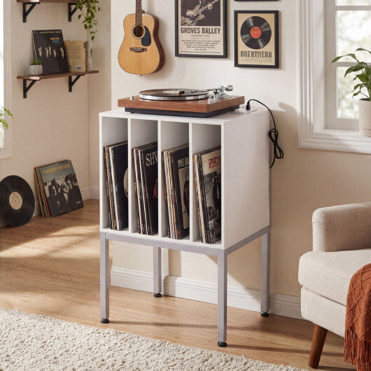 Turntable Record Player Stand with Power Outlets-Black LuxuryLifeWay Online Store