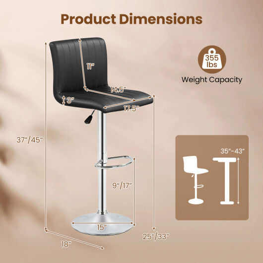 Bar Stools Set of 2 Adjustable Swivel Barstools with Back and Footrest-Black LuxuryLifeWay Online Store