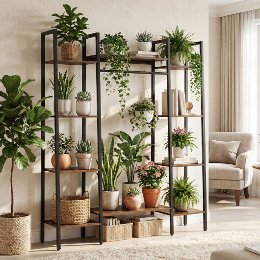 55.5 inch Tall Plant Stand 10-Tier Plant Rack with 16 Colors LED Strip Lights-Rustic Brown LuxuryLifeWay Online Store