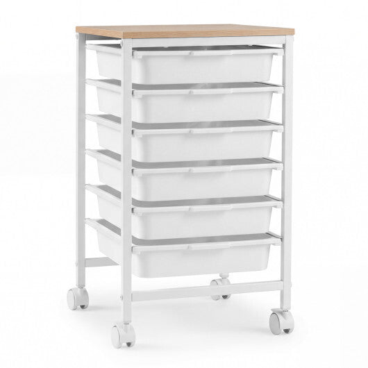 6-Drawer Rolling Storage Cart with Wooden Tabletop-White LuxuryLifeWay Online Store