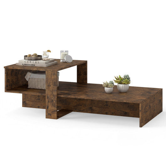 2-Tier Coffee Table Modern Irregular Center Table with Open Storage Shelf-Brown LuxuryLifeWay Online Store