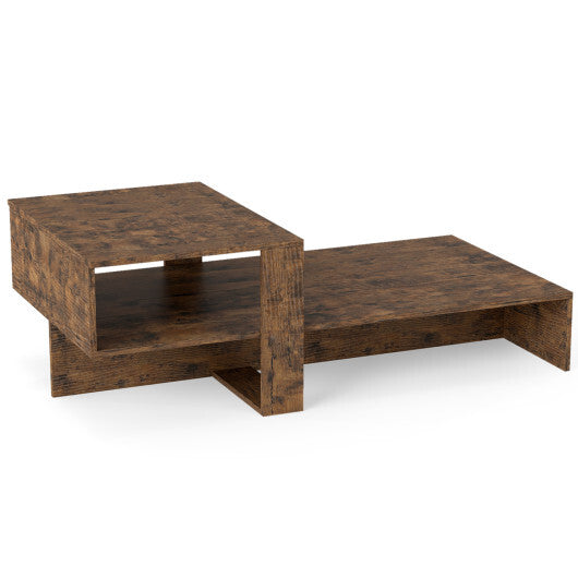 2-Tier Coffee Table Modern Irregular Center Table with Open Storage Shelf-Brown LuxuryLifeWay Online Store