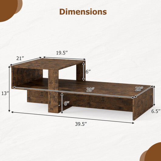 2-Tier Coffee Table Modern Irregular Center Table with Open Storage Shelf-Brown LuxuryLifeWay Online Store