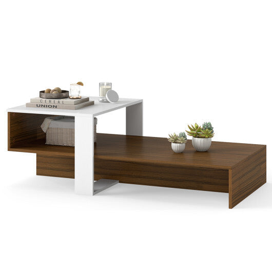 2-Tier Coffee Table Modern Irregular Center Table with Open Storage Shelf-Brown LuxuryLifeWay Online Store