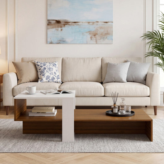 2-Tier Coffee Table Modern Irregular Center Table with Open Storage Shelf-Brown LuxuryLifeWay Online Store