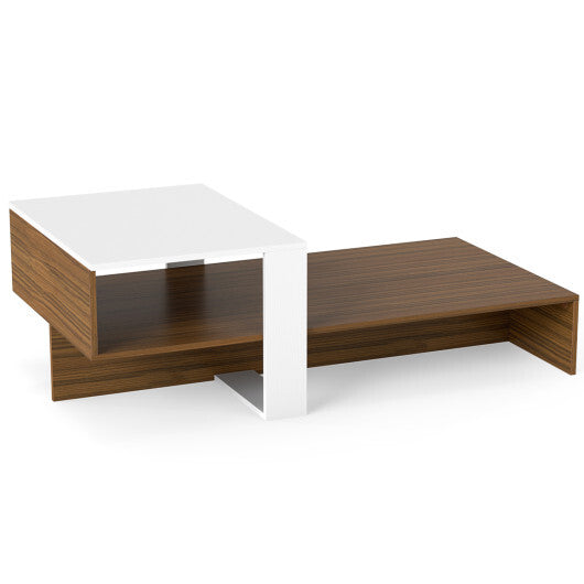 2-Tier Coffee Table Modern Irregular Center Table with Open Storage Shelf-Brown LuxuryLifeWay Online Store