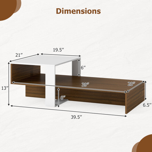 2-Tier Coffee Table Modern Irregular Center Table with Open Storage Shelf-Brown LuxuryLifeWay Online Store