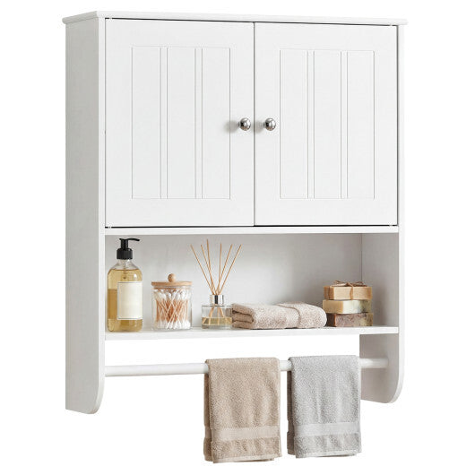 Bathroom Wall Cabinet with Towel Bar and Open Shelf and Adjustable Shelf-White LuxuryLifeWay Online Store