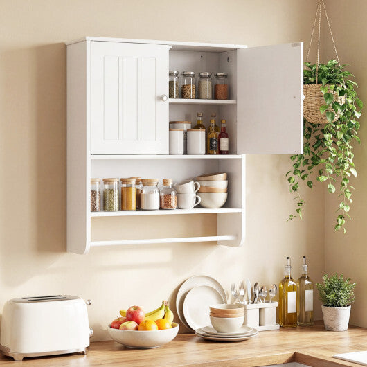 Bathroom Wall Cabinet with Towel Bar and Open Shelf and Adjustable Shelf-White LuxuryLifeWay Online Store