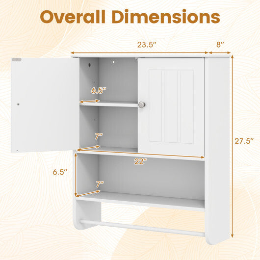 Bathroom Wall Cabinet with Towel Bar and Open Shelf and Adjustable Shelf-White LuxuryLifeWay Online Store