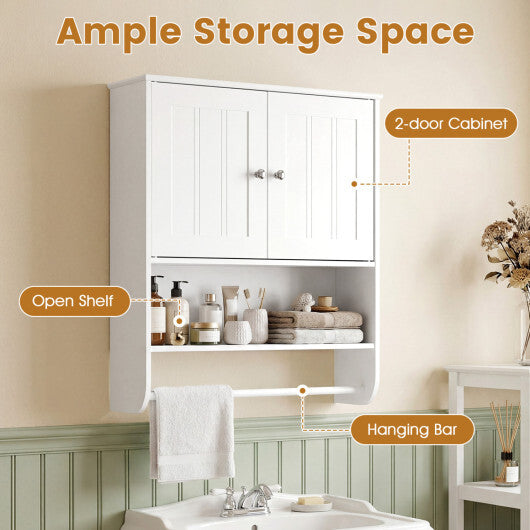 Bathroom Wall Cabinet with Towel Bar and Open Shelf and Adjustable Shelf-White LuxuryLifeWay Online Store