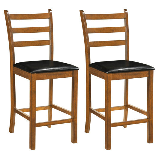 Rubber Wood Ladder Back Bar Stools Set of 2 24inch Counter Height Kitchen Island High Chairs-Walnut LuxuryLifeWay Online Store