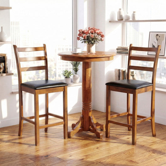 Rubber Wood Ladder Back Bar Stools Set of 2 24inch Counter Height Kitchen Island High Chairs-Walnut LuxuryLifeWay Online Store