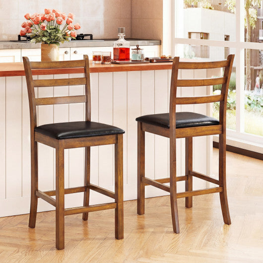 Rubber Wood Ladder Back Bar Stools Set of 2 24inch Counter Height Kitchen Island High Chairs-Walnut LuxuryLifeWay Online Store