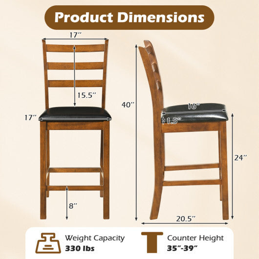 Rubber Wood Ladder Back Bar Stools Set of 2 24inch Counter Height Kitchen Island High Chairs-Walnut LuxuryLifeWay Online Store