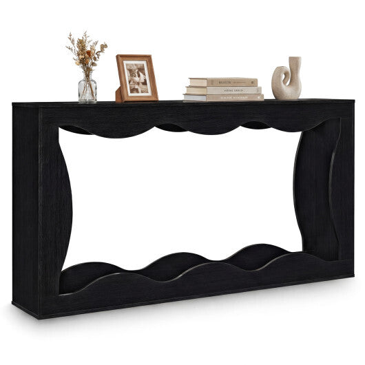 63 Inch Console Table 2-Tier Narrow Entryway Table with Wavy Edge Storage Shelf-Black LuxuryLifeWay Online Store