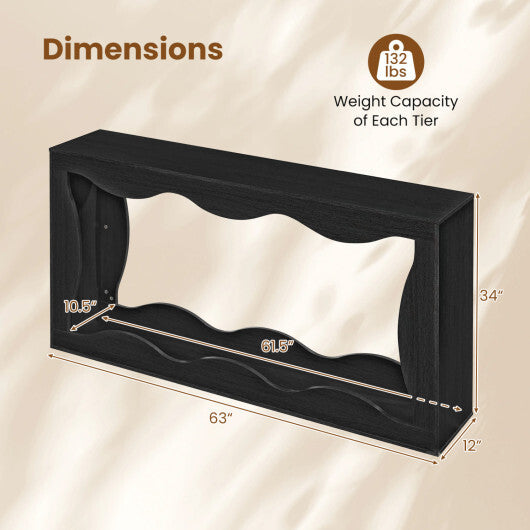 63 Inch Console Table 2-Tier Narrow Entryway Table with Wavy Edge Storage Shelf-Black LuxuryLifeWay Online Store