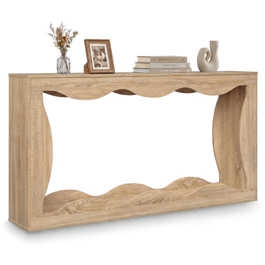 63 Inch Console Table 2-Tier Narrow Entryway Table with Wavy Edge Storage Shelf-Black LuxuryLifeWay Online Store