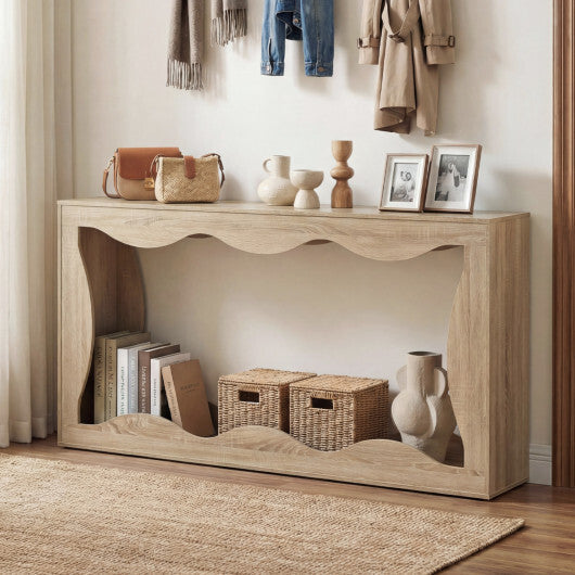 63 Inch Console Table 2-Tier Narrow Entryway Table with Wavy Edge Storage Shelf-Black LuxuryLifeWay Online Store
