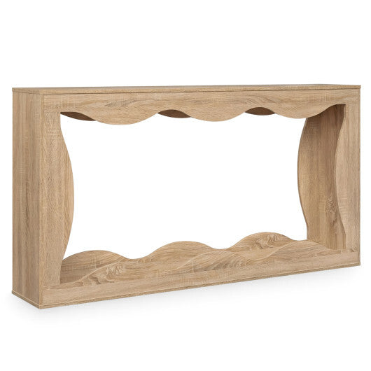 63 Inch Console Table 2-Tier Narrow Entryway Table with Wavy Edge Storage Shelf-Black LuxuryLifeWay Online Store