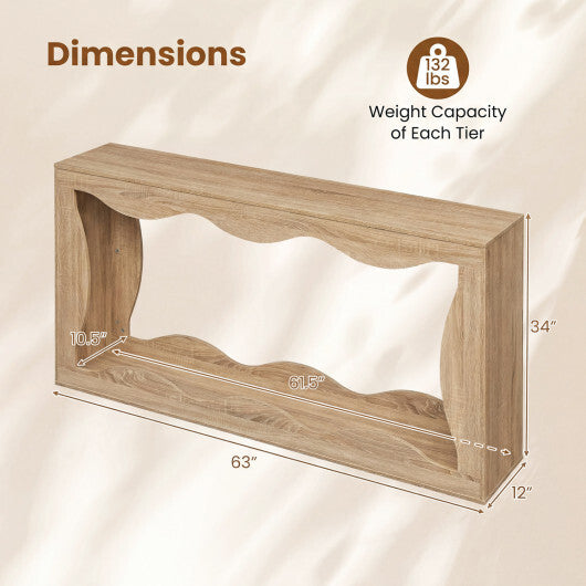 63 Inch Console Table 2-Tier Narrow Entryway Table with Wavy Edge Storage Shelf-Black LuxuryLifeWay Online Store