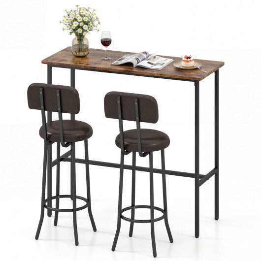 3-Piece Industrial Bar Table Set with 2 Upholstered Stools and Footrests for Dining Room-Rustic Brown LuxuryLifeWay Online Store