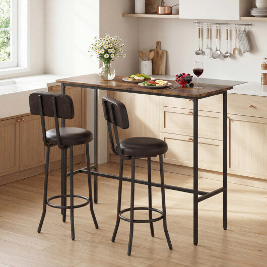 3-Piece Industrial Bar Table Set with 2 Upholstered Stools and Footrests for Dining Room-Rustic Brown LuxuryLifeWay Online Store